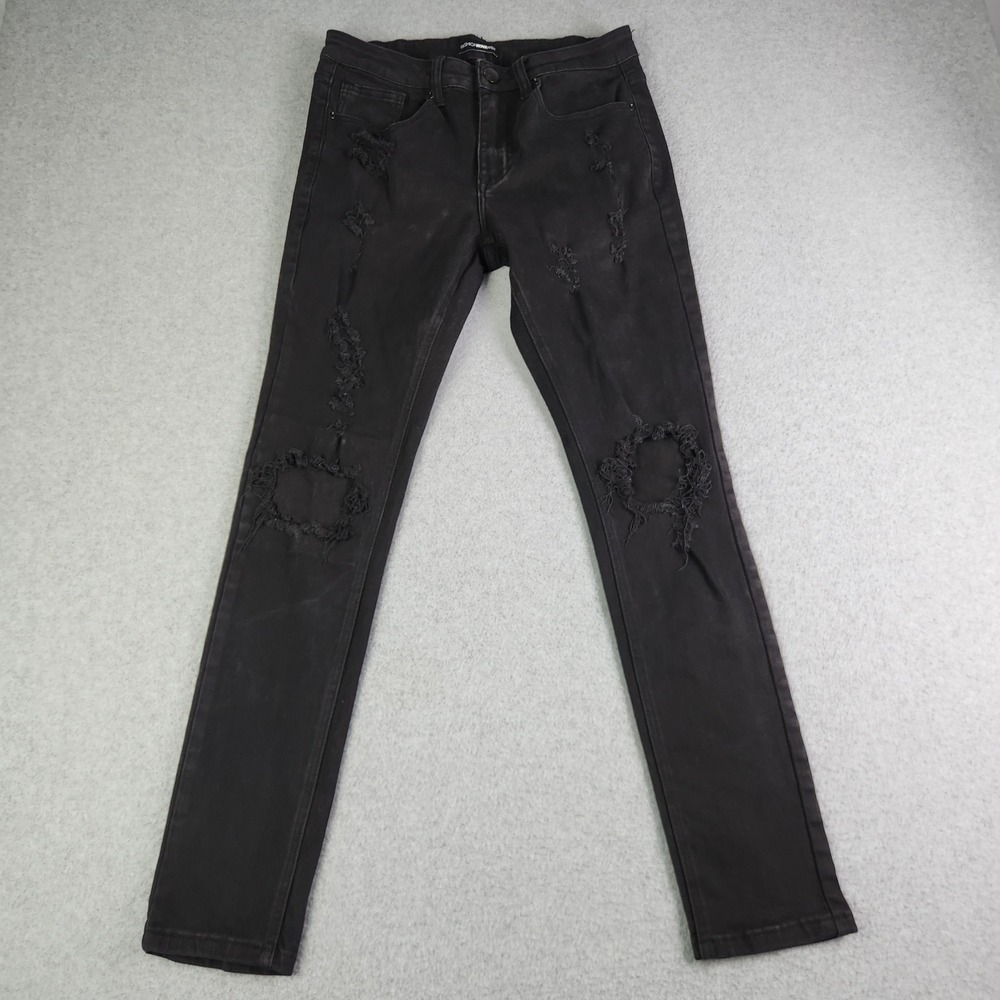 Fashion Nova Jeans Men 30 Black Denim Dark Wash Super‎ Stretch Distressed Skinny